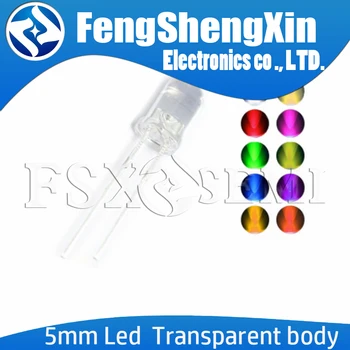 100vnt 5 MM Led balta/mėlyna/raudona/geltona/žalia/rožinė/violetinė lemputės / 5MM Baltos Spalvos LED diodų F5 Balta/UV LED