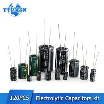 120pcs/daug 50V Aliuminio Elektrolitinių Kondensatorių 1UF-2200UF elektrolitų kondensatorių 15 vertybes 