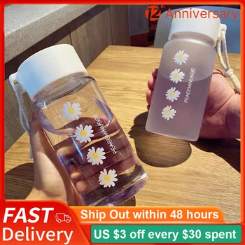 500ml Vandens Butelių Mažas Daisy Skaidraus Plastiko, BPA Free Kūrybos Matinio Vandens Butelis Su Nešiojamų Virvę Kelionės Arbatos Puodelio