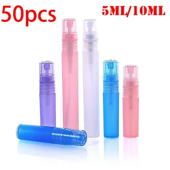 50pcs x 5 ML 10ML Tuščias Nešiojamų Atomiser Purškimo Buteliai Kvepalai, Makiažas, Kosmetikos Plastikiniai Konteineriai