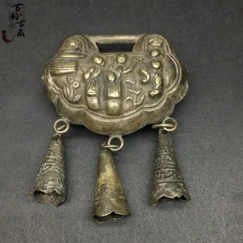 Antikvariniai bronzos dirbiniai, Namų Puošybai pakabukas senų sidabro užrakinti Čing Dinastija
