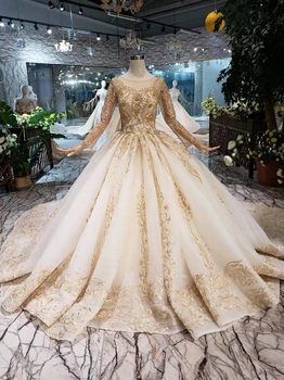 BGW 2021219ht Musulmonų Vestuvių Suknelės Su Vestuvių Šydas, Aukso Nėrinių Korsetas Nėriniai Atgal Vestuvių Suknelė Su ilgomis Traukinio 2020 Naujas