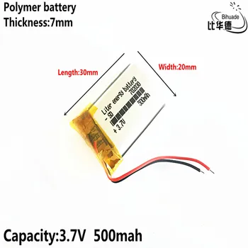 Geras Qulity Litro energijos baterija 3.7 V,500mAH 702030 Polimeras ličio jonų / Li-ion baterija tablet pc BANKAS,GPS,mp3,mp4