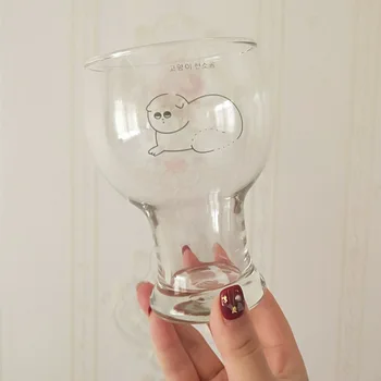 Korėjos Cute Kačių Stiklo Taurės Korėjos Pieno Sulčių Puodelio Kavos, Stiklo Puodelis Skaidrus, Atsparus Karščiui Gerti Taurę, Home Office Kavinė Drinkware