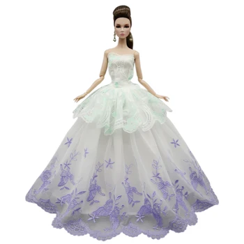 Mados Balta Žalia Violetinė Gėlių Vestuves Suknelė Barbie Lėlės Drabužius Išjungti Peties Princesė Dress 11.5