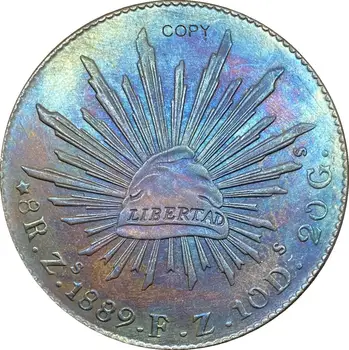 Meksika 8 Reales 1889 Eiti FR Padengti Sidabro Monetos Kopija