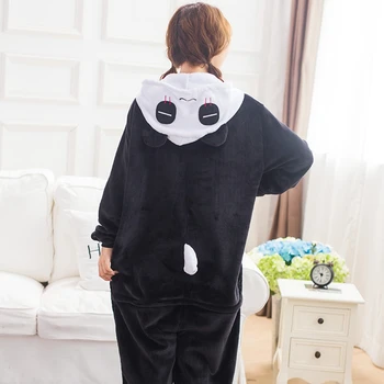 Moterų Kigurumi Juoda Panda Pižama Rinkiniai Flanelė Gaubtu Gyvūnų Pižama Suaugusiųjų Žiemos Onesies Nightie Pižamos Sleepwear Homewear