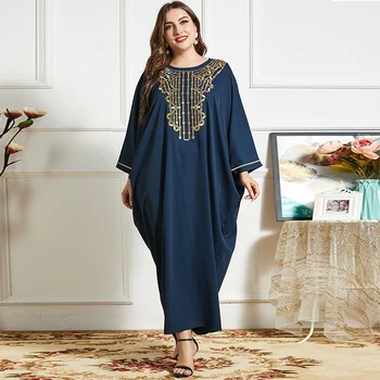 Nemokamai dydžio, Išsiuvinėti Aukso Baggy Maxi Suknelė Abaja Musulmonų Moterys Etika Rudenį ilgomis Rankovėmis Laisvus Drabužius, Dubajus Turkijos Islamo Kaftan