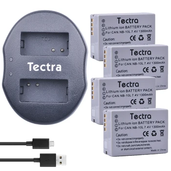 Tectra 4PCS NB-10L NB10L Li-ion Baterija + USB Dual Kroviklis Canon G1X G15 G16 SX40HS SX50HS SX60HS SX40 SX50 SX60 SS Kameros