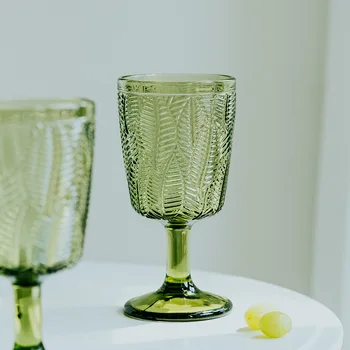 TingKe prancūzų žalia lapų reljefinis stiklas raudono vyno stiklo Europos retro namų puošybai goblet korėjos namuose sulčių ir vandens stiklo