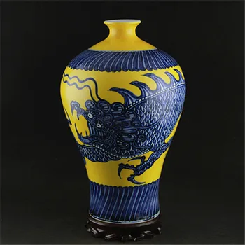 Xuande Senovinių Keramikos Vaza Ming Xuande Rankų Darbo Tris Dragon Claw Geltona Ir Mėlyna Vaza Senovės Porceliano Kolekcija