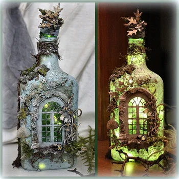 Šviečia Vyno Butelis Kūrybos Paslaptingas Miško Istorija Žėrintis Vyno Butelis Dervos Ornamentu