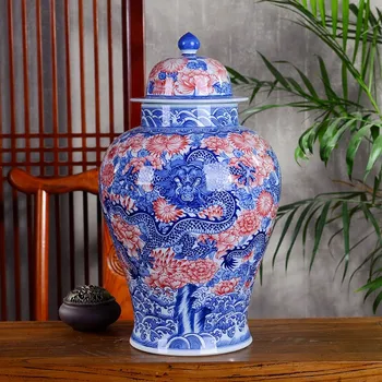 Jingdezhen Keramikos jar Papuošalai Rankų Dažytos Glazūra Raudonas Drakonas Ir Feniksas Mėlynos Ir Baltos spalvos Porceliano Šventykla jar Didelį Kinijos
