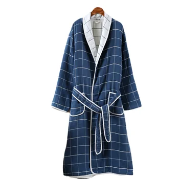 100% Medvilnės Rudenį, 6 Sluoksnių Marlę Kimono Chalatas Chalatas Vyrams Ir Moterims Sleepwear Sleepshirts Moterų Chalatas Namų Drabužiai