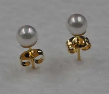 14k aukso SPALVINGAS blizgesį 4,5 mm apvalus Akoya perlų Auskarai