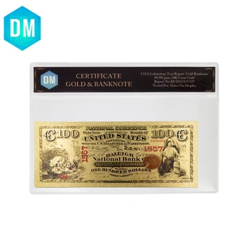 1875 Metais 24k Aukso Banknotų Kolekcines, Aukso Folija Padirbtų Pinigų JAV 100 Dolerių Popieriniai Pinigai Atostogų Dovanos su Rankovėmis