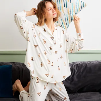 2023 Medvilnės Gėlių Spausdinti Pižama Ilgomis Rankovėmis Pižamos Moterims Seksualus Pijama Mujer Loungewear Namų Drabužių Miego Nustatyti H902
