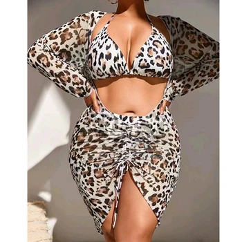 2023 Nauja Seksuali 3PCS Didelio Dydžio Bikini Komplektas Didelis Puodelis maudymosi Kostiumėliai Moterims Apynasrio Afrikos Plaukimo Kostiumas Paplūdimio Cover Up maudymosi kostiumėlį