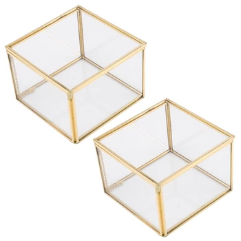 2X Aikštės Atidarymo Stiklo Geometrijos Sodo Papuošalai Boxs Veidrodis Papuošalų Laikymo Dėžutė Amžinąjį puošyba Lauke Amatai