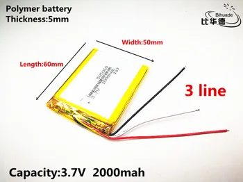 3 linija Gera Qulity 3.7 V,2000mAH,505060 Polimeras ličio jonų / Li-ion baterija ŽAISLŲ,CENTRINIS BANKAS,GPS,mp3,mp4