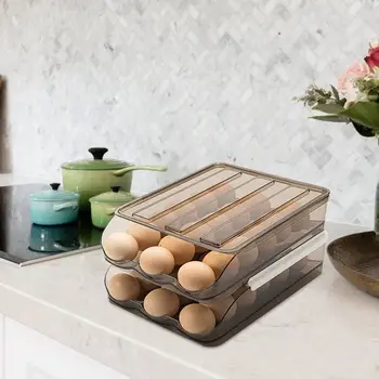 3 Sluoksnių Skaidriais Kiaušinių Laikymo Dėžutė Didelės Talpos Maisto Konteineriai Su Nuimamu Dangčiu, Šaldytuvas Organizuoti Stalčiuko Priedų