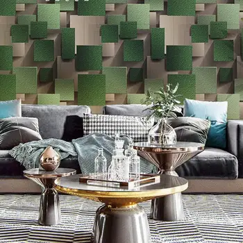 3D iškilumo žalia žalia grotelės deerskin aksomo neaustinių geometrinis kambarį tapetai šiuolaikinių namų puošybai roll