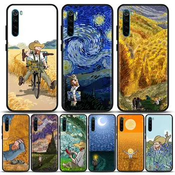 3D Reljefo Van Gogh Komiksai Telefoną Atveju Redmi K40 K40S K50 6 6A 7 7A 8 8A 9 9A 9C 9T 10 10C Pro Plus Black Padengti Fundas Coques