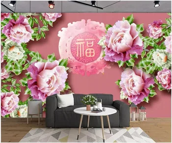 3d tapetai pasirinktinius nuotraukų freskos Palaima bijūnas gėlių jade, namų dekoro kambarį 3d sienos freskos tapetai, sienų ir 3 d