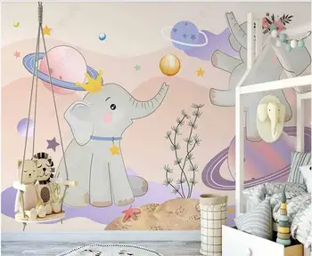 3d tapetai sienos ritininis Žvaigždėtas dangus animacinių filmų baby dramblys visatos planeta vaikų kambario, namų Dekoro foto tapetai
