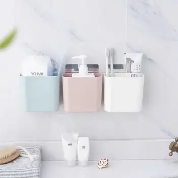 3PCS Sienos montuojamas dantų šepetėlis, dantų pasta dėžutę tualeto kosmetika gauti idėjų iš skylių namų vonios lentyna