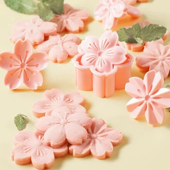 5vnt/Set Sakura Slapukas Pelėsių Pink Cherry Blossom Paspauskite Sausainių Cutter 