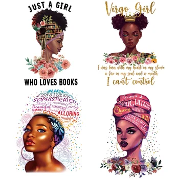 Afro Mergina Geležies Lipdukai Drabužių Juoda Moterų Dizaino Skalbti Geležies Lopai Drabužius T-Marškinėliai, Kuprinės, Pagalvės