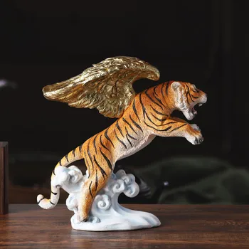 Angel Tigras Sparnus Meno Skulptūros Dekoro Statula Gyvūnų Figūrėlės Dervos Amatų Kūrybinės Naujų Kinijos Namų Dekoro Priedai Kambarys