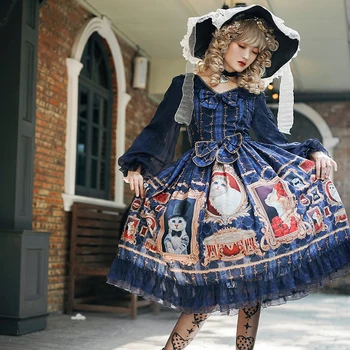 Anglija kolegijos stilius saldus lolita suknelė retro nėrinių bowknot cute girl spausdinimo viktorijos suknelė kawaii girl gothic lolita biuras