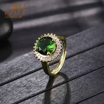 Anillos Yuzuk Vintage Mados Geometrinis Turas Turmalinas, Smaragdas 18K Auksu Atidaryti Vestuvės Vestuvinis Žiedas Moterims, Papuošalai