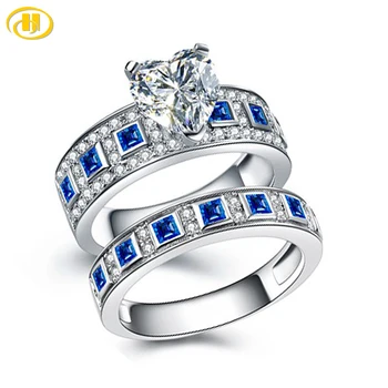Atsargų Šalinimas Derliaus 3.51 ct Mėlynas Safyras Pora Vestuvių Žiedai 100% 925 Sterlingas Sidabro Amžinai Romantiškas Mėgėjams Piršto Žiedai