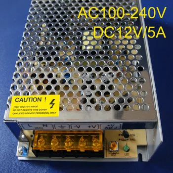 Aukštos kokybės 12V 5A LED Juostelės Maitinimo led, 12vdc 60W impulsinis maitinimo šaltinis,DC12V led adapteris nemokamas pristatymas 5vnt/daug