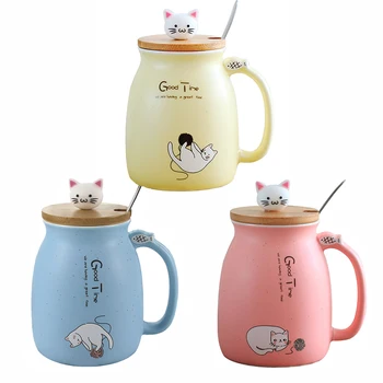 Aukštos kokybės sezamų katė karščiui atsparios taurės spalvų animaciją su dangteliu taurės kačiukas, pienas, kava keramikos puodelis Drinkware taurės office dovana