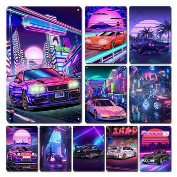 Automobilių Alavo Pasirašyti Palque Plokštė Superautomobilį Neon Metalo Plakatas Sienos Meno Japonija Stiliaus Dekoro Baras, Kavinė Klubas Berniukų Kambaryje Namų Puošybai