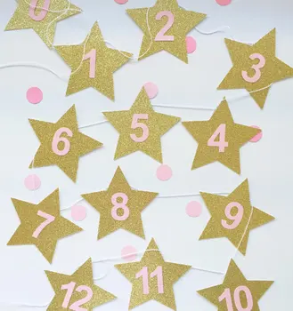 blizgučiai auksas 1-12 mėnesių Šmėžavimas Žvaigždės Baneriai baby shower Pirmojo Gimtadienio girliandas baneriai starta foto rekvizitas, dekoracijos