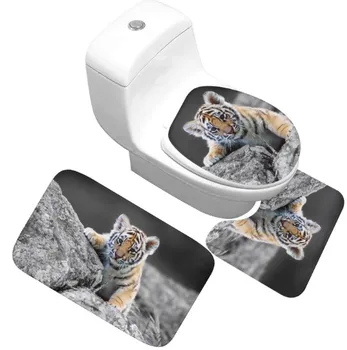 CAMMITEVER Tigras Vonios kambario Kilimėliai Anti Slip Vonios Kilimėlis Nustatyti Grindų Vonios Kilimėlis Skalbti Vonios Tualeto Kilimėlių Kilimas