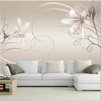 Custom 3D freskomis,Šiuolaikinės minimalistinės mados Lily elegantiškas TV fone de papel parede,gyvenamasis kambarys su sofa-lova, TV miegamojo sienos tapetai