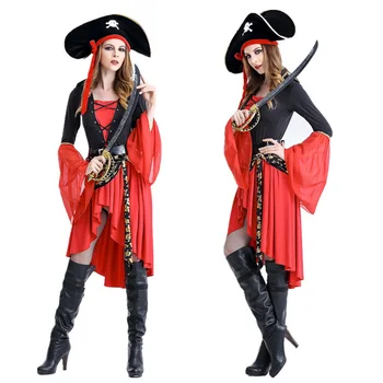Deluxe Karibų Piratų Kostiumas Moterims Suaugusiųjų Kapitonas Cosplay Helovinas Vaidmenų Cosplay Kostiumas Viduramžių Gotikos Išgalvotas Suknelė