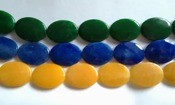 Didmeninė 3strings/daug Green Jade Mėlyna Jade Geltona Jade 30x40mm Ovalo formos Perlas akmens Papuošalai granulių Pakabukas 10Beads per string