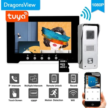 Dragonsview 1080P Belaidžio Wifi Smart IP Vaizdo Duris Telefono Domofonas Sistema Doorbell Kamera, Touch Screen Tuya App Judesio Signalizacijos