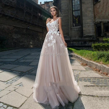 Elegantiškas 3D Nėrinių Appliques Vestuvių Suknelės V Kaklo, Rankovių Vestuvinės Suknelės vestido De Noiva Moterų Oficialų Boho Nuotakos Suknelė 2021