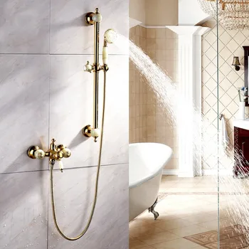 Europos stiliaus Aukso Vonios dušo maišytuvas nustatyti Prabangos, šalto ir Karšto vandens Kritulių maišytuvas Išskirtinį Gamtos Jade