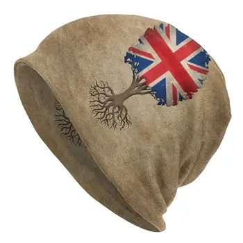 Gyvybės medis Su didžiosios Britanijos Vėliava Skullies Beanies Skrybėlės Kietas, Rudens ir Žiemos Gatvių Vyrai Moterys Bžūp Suaugusiųjų Šiltas Dual-naudoti variklio Dangčio Megzti Skrybėlę
