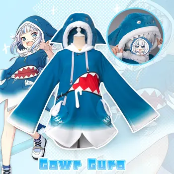 Hololive ENG Gawr Gura Cosplay Kostiumų Ryklys Skrybėlę Kostiumas HololiveEN Anime Kostiumais Mergina, Moteris Mielas Mėlynos Kūno Ryklys