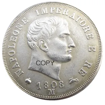 ITALIJOS NARIŲ KARALYSTĖS NAPOLEONAS, Napoleono I, 2 Lire, 1808 M Sidabro Padengtą Kopijuoti Monetos